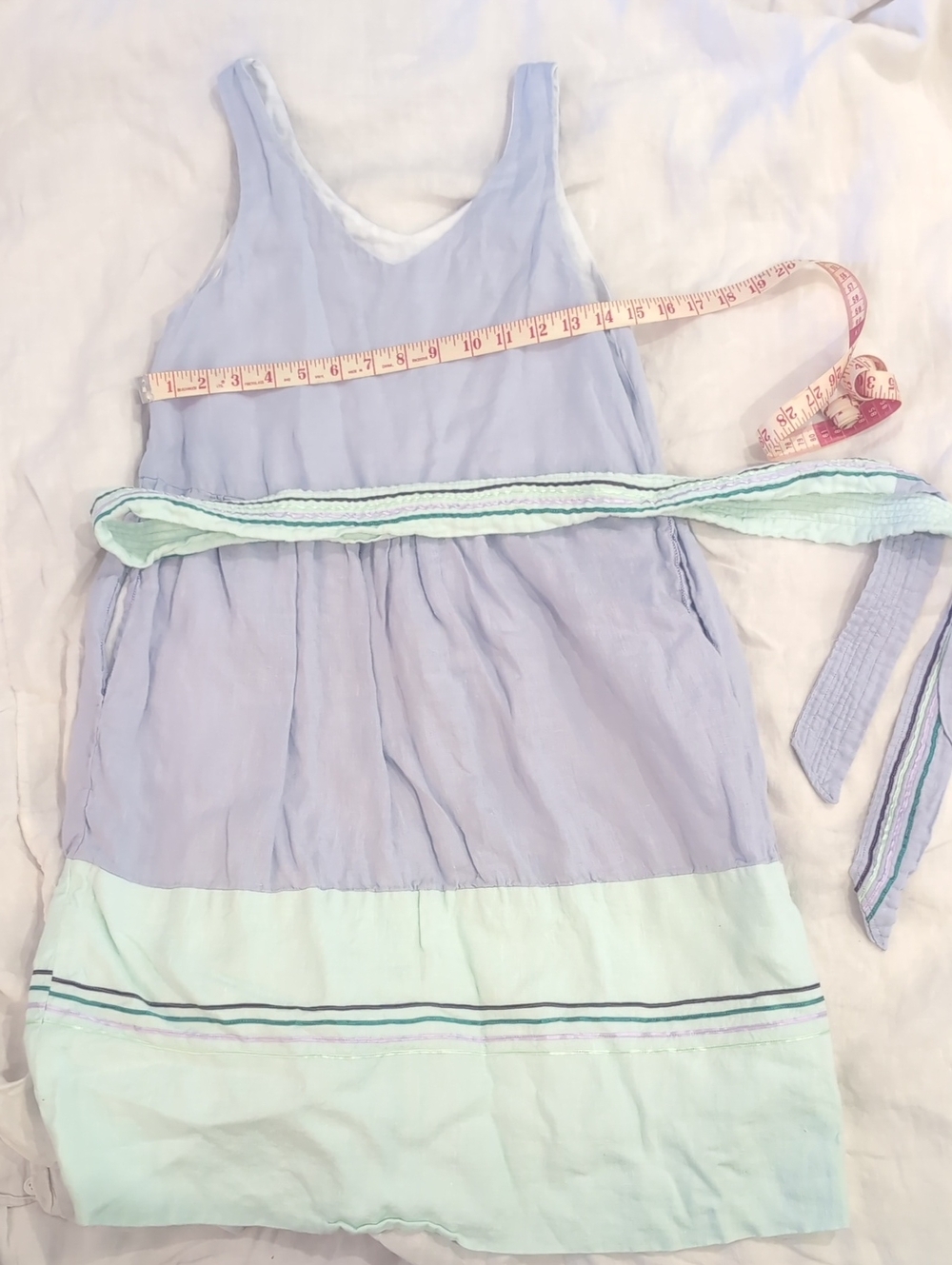 Light Lavender & Mint Sleeveless Summer Dress 100% Linen, Fully Lined